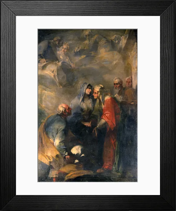 Framed Print : Visitation, by Carlo Donelli also known as Vimercati, 1690, 17th Century, oil on canvas - Italy, Lombardy, Lodi, Diocesan Museum. Whole artwork view. Mary visiting Elisabeth