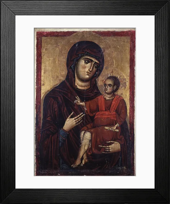 Framed Print : Madonna with Child known as Madonna of the Earthquake, by Unknown Artist, 5th - 11th Century, tempera on board - Italy, Basilicata, Potenza, Church of Saint Francis