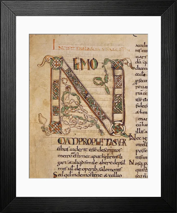 Framed Print : Illuminated Capital N, 1017, 11th Century, manuscript - Italy, Tuscany, Siena, Public Library of Intronati. Detail. Illuminated capital letter from Ms. F