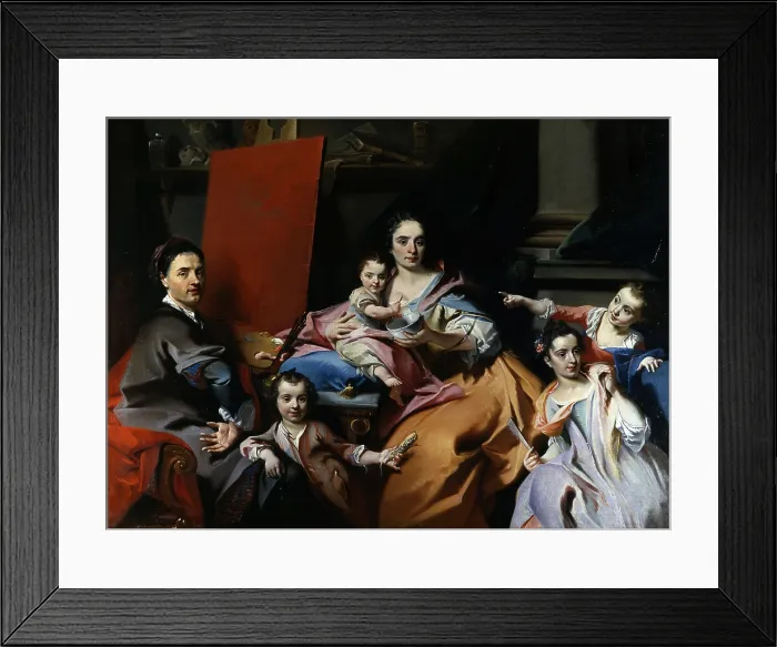 Framed Print : Self-portrait with Family, by Carlo Innocenzo Carlone o Carloni, 1728 - 1739, 18th Century, oil on canvas - Private collection. Whole artwork view