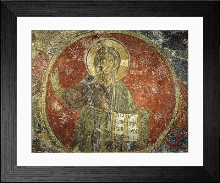 Framed Print : Clypeus with the Ancient of Days, by Unknown Artist, 1196, 12th Century, fresco - Italy, Puglia, San Vito dei Normanni, Chript of Saint Biagio. Whole artwork view