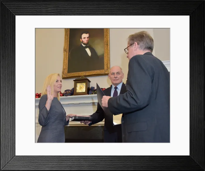 Framed Print : Kirstjen Nielsen takes the Oath of Office as the sixth Secretary of Homeland Security, Dec. 6, 2017