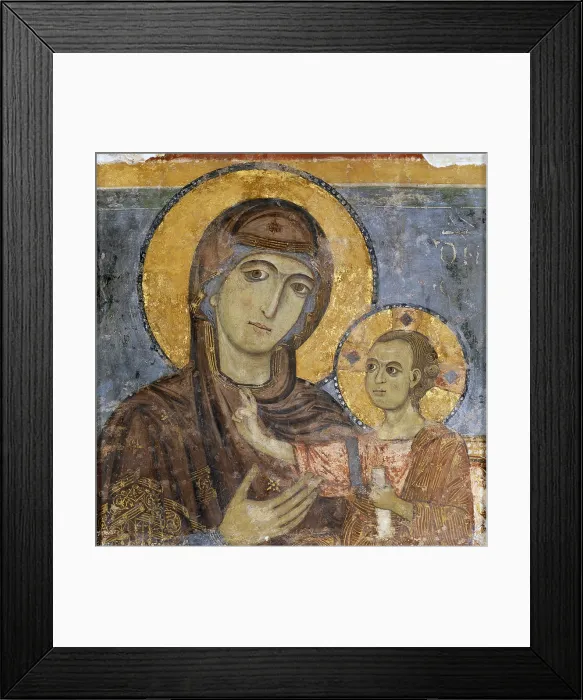 Framed Print : Madonna with Child called La Bruna, by Unknown Artist, 1270, 13th Century, fresco - Italy, Basilicata, Matera, Cathedral. Detail