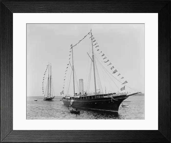 Framed Print : J. Pierpoint Morgan's second yacht the Cosair II in August 1892. Morgan's pleasure palace and mobile office was conscripted into the U.S