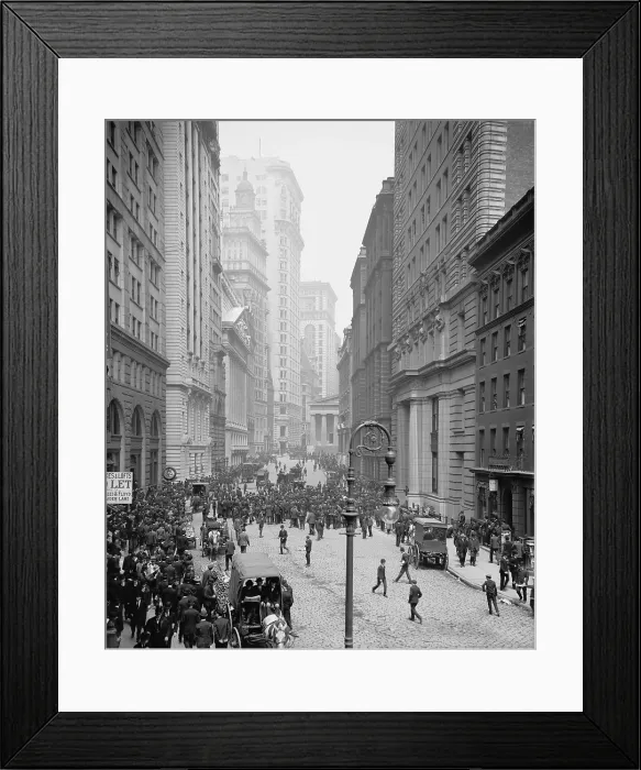 Framed Print : Broad Street looking north to the intersection with Wall Street New York City