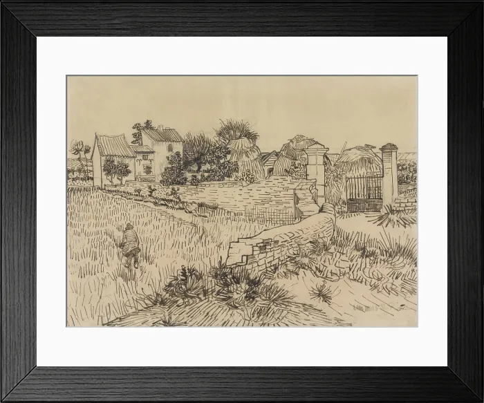 Framed Print : Farm in Provence, by Vincent van Gogh, c. 1888, Dutch drawing, pencil, pen and ink on paper. Drawn with van Gogh's distinctive rhythmic marks (BSLOC_2016_2_301) Framed Print : Farm in Provence, by Vincent van Gogh, c. 1888, Dutch drawing, pencil, pen and ink on paper. Drawn with van Gogh's distinctive rhythmic marks (BSLOC_2016_2_301)
