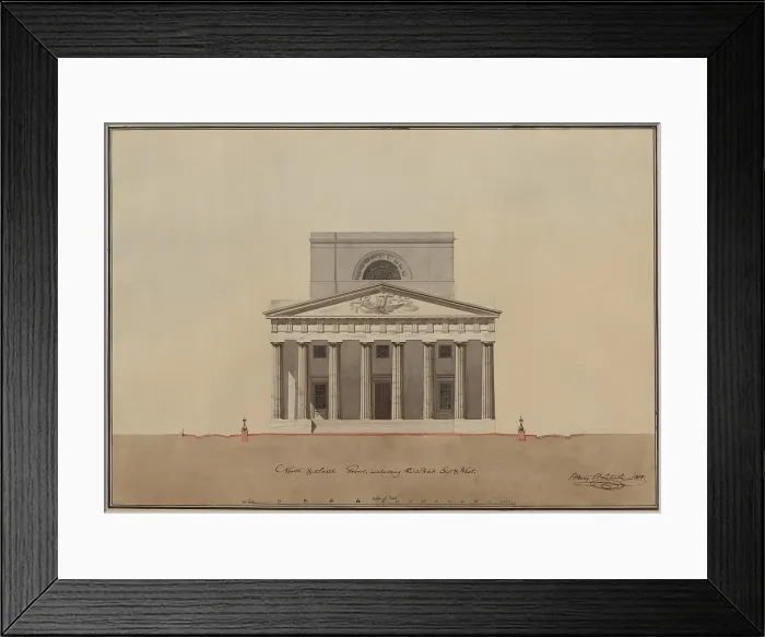 Framed Print : Architect's drawing for the 2nd Bank of the United States chartered in 1816 with many branches throughout the states