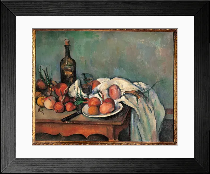 Framed Print : Still life with Onions, by Paul Czanne, 1895 about, 19th Century, oil on canvas, cm 66 x 82 - France, Ile de France, Paris, Muse dOrsay