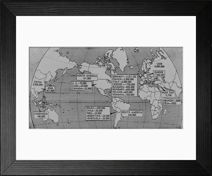 Framed Print : 1947 world map showing population of Communist Party members by continent and selected countries. (BSLOC_2014_13_54) Framed Print : 1947 world map showing population of Communist Party members by continent and selected countries. (BSLOC_2014_13_54)