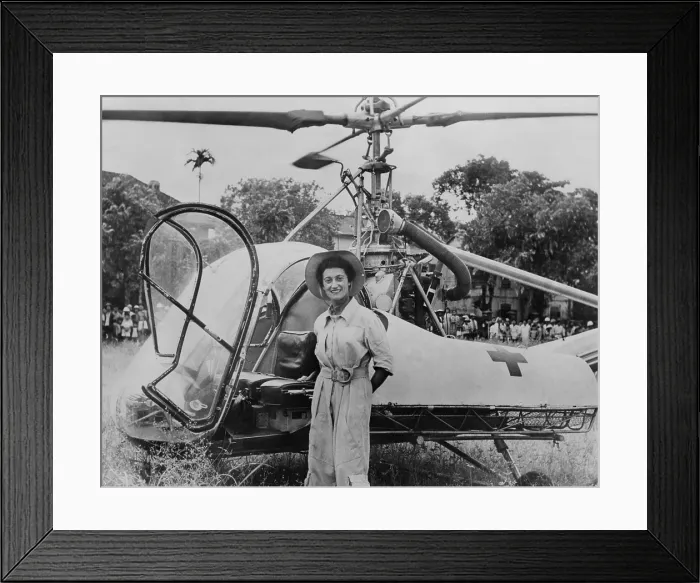 Framed Print : Dr. Valerie Andre, in front of her helicopter in Tonkin, Vietnam, in 1952