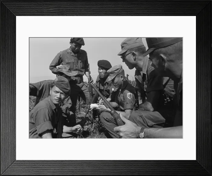 Framed Print : South Vietnamese soldiers with American soldiers during a military operation in South Vietnam. Feb. 12, 1962. Photo by Robert Pepper Martin. (BSLOC_2015_14_133)