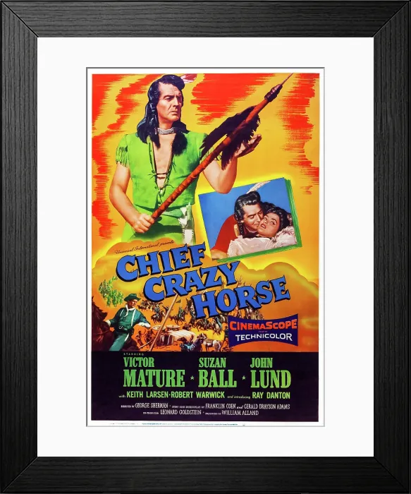 Framed Print : CHIEF CRAZY HORSE, US poster art, left: Victor Mature; inset: Victor Mature, Suzan Ball, 1955