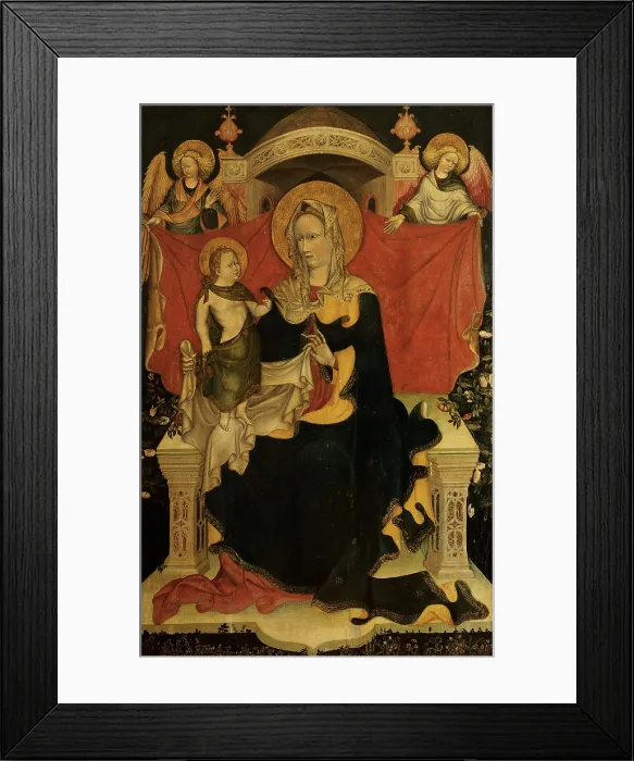 Framed Print : probably Artista veneziano, Madonna and Child Enthroned with two angels, 1420 - 1430, 15th Century, tempera on panel, Italy, Emilia Romagna, Roncofreddo, Forl, Cesena