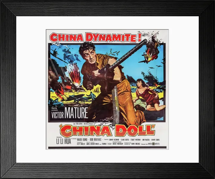Framed Print : CHINA DOLL, US poster art, from center: Victor Mature, Li Li Hua, 1958