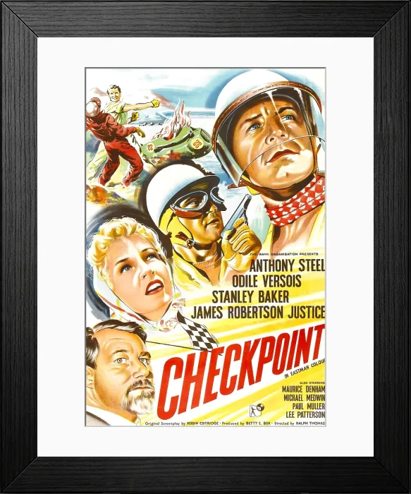 Framed Print : CHECKPOINT, from lower left, James Robertson Justice, Odile Versois, Stanley Baker, Anthony Steel, 1956