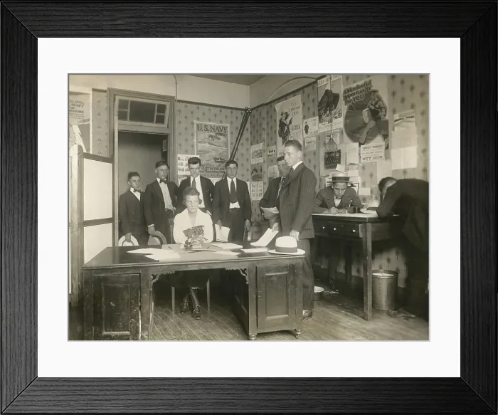Framed Print : Eight young men filling out forms at a U.S. Navy recruiting office in Washington, D.C. 1917 Framed Print : Eight young men filling out forms at a U.S. Navy recruiting office in Washington, D.C. 1917