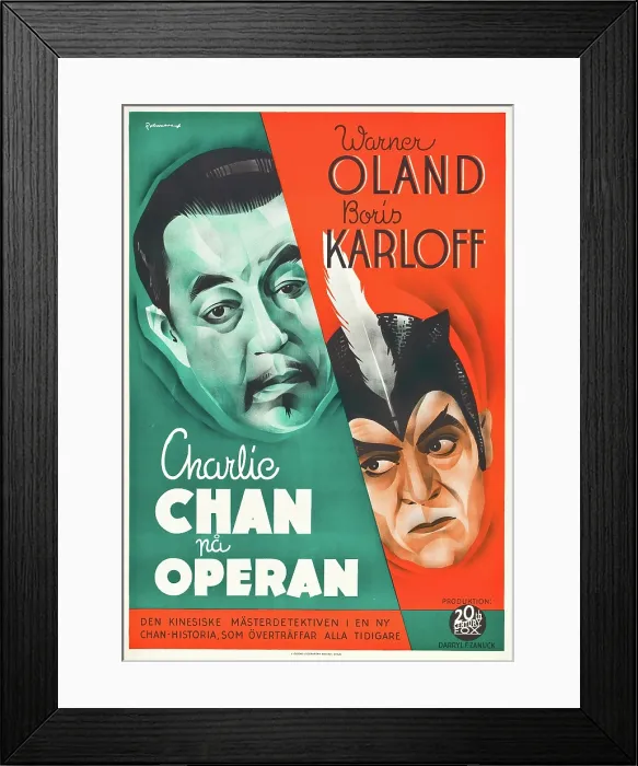 Framed Print : CHARLIE CHAN AT THE CIRCUS, (aka CHARLIE CHAN PA OPERAN), Swedish poster art, from left: Warner Oland, Boris Karloff, 1936. TM and Copyright 20th Century-Fox Film Corp