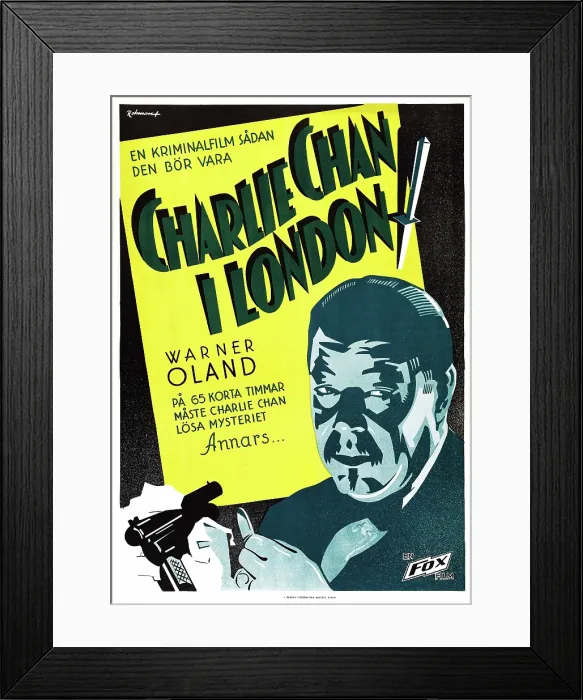 Framed Print : CHARLIE CHAN IN LONDON, (aka CHARLIE CHAN I LONDON), Warner Oland on Swedish poster art, 1934, TM and Copyright 20th Century Fox Film Corp