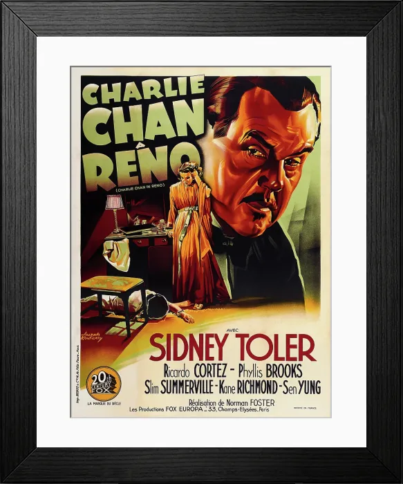 Framed Print : CHARLIE CHAN IN RENO, (aka CHARLIE CHAN A RENO), Sidney Toler on French poster art, 1939
