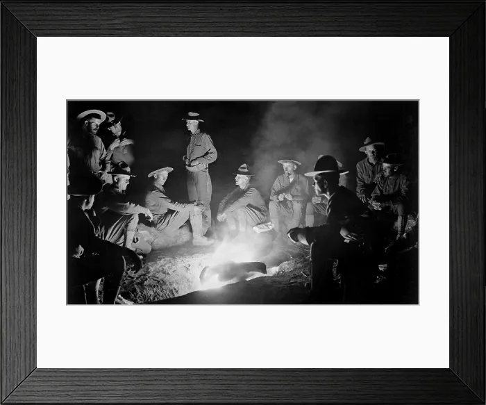 Framed Print : U.S. Soldiers of Co. A, 16th Infantry, around a campfire at night. San Geronimo, Mexico. May 27, 1916, during the Mexican Punitive Expedition (BSLOC_2016_13_95.jpg )