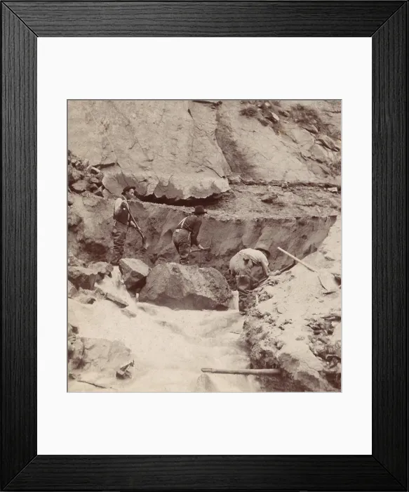Framed Print : Three gold miners working a claim with picks and shovels, Alaska, c. 1897-99 (BSLOC_2018_3_53)