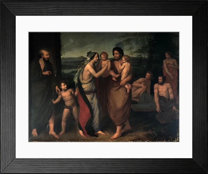 Framed Print : Faustulus Delivers to his wife Acca Larentia Romulus and Remus, by Felice Cattaneo, 1819 - 1820, 19th Century, oil on canvas, 163 x 223 cm - Italy, Lombardy, Milan