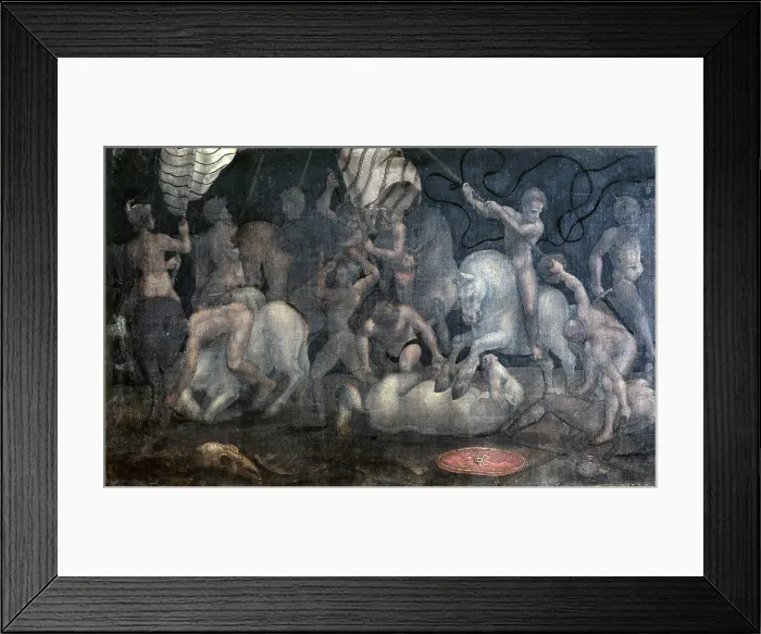 Framed Print : Nude men fighting, by Unknown Artist after Luca Signorelli, 1500 - 1549, 16th Century, tempera on canvas, 71 x 250 cm - Italy, Lombardy, Milan, Brera Collection. Detail