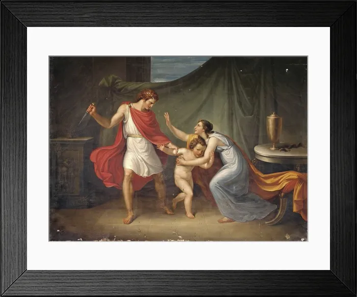 Framed Print : Pirro threatens the life of Astyanax, by Abbondio Bagutti, 1814 - 1815, 19th Century, oil on canvas, 163 x 227 cm - Italy, Lombardy, Milan, Brera Academy. Whole artwork view Framed Print : Pirro threatens the life of Astyanax, by Abbondio Bagutti, 1814 - 1815, 19th Century, oil on canvas, 163 x 227 cm - Italy, Lombardy, Milan, Brera Academy. Whole artwork view