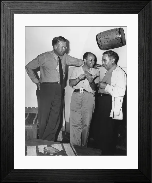 Framed Print : Atomic physicists Ernest Lawrence, Enrico Fermi, and Isidor Rabi at Los Alamos. Lawrence and Rabi were there to observe the Trinity Test on July 16, 1945. - (BSLOC_2015_1_81) Framed Print : Atomic physicists Ernest Lawrence, Enrico Fermi, and Isidor Rabi at Los Alamos. Lawrence and Rabi were there to observe the Trinity Test on July 16, 1945. - (BSLOC_2015_1_81)