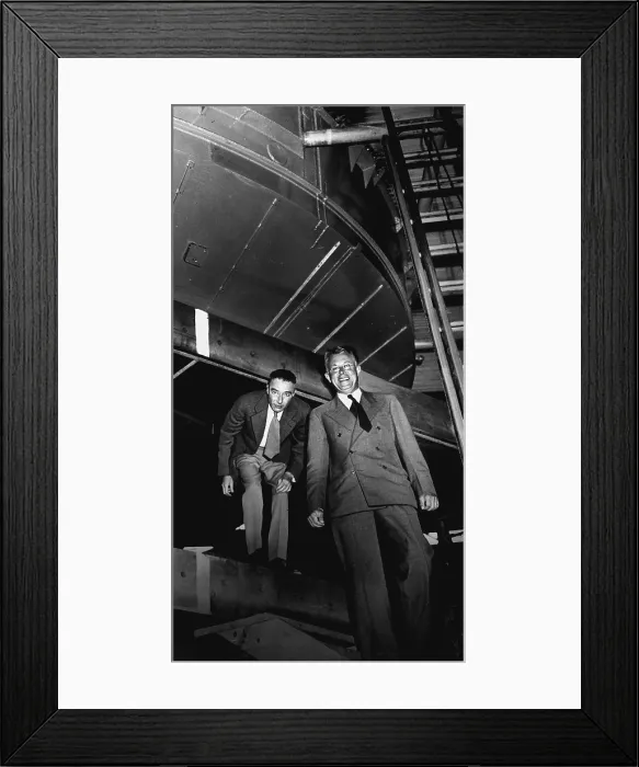 Framed Print : Robert Oppenheimer and Ernest Lawrence at the 184-inch cyclotron in 1946. Radiation Laboratory, University of California, Berkeley, - (BSLOC_2015_1_83)