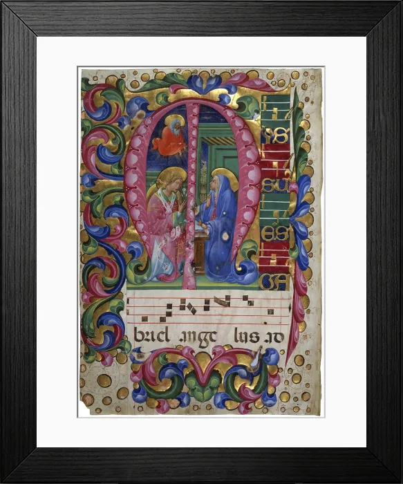 Framed Print : Annunciation n. 2093, by Olivetano Master, 15th century, miniature - Italy, Veneto, Venice, Institute of Art History - Giorgio Cini Foundation. Whole artwork view