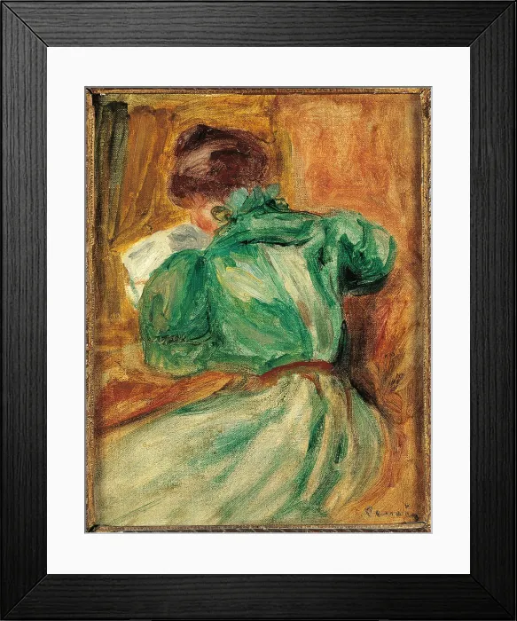 Framed Print : La Liseuse Verte, by Pierre-Auguste Renoir, 1894 about, 19th Century, oil on canvas, cm 26, 5 x 21 - France, Ile de France, Paris, Muse dOrsay, RF1937-60. All