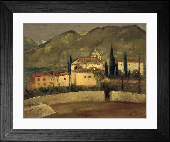 Framed Print : Saint Charles in Menaggio, by Antonio Borelli, 1940, 20th Century, oil on board - Italy, Lombardy, Milan, Brera Collection. Whole artwork view