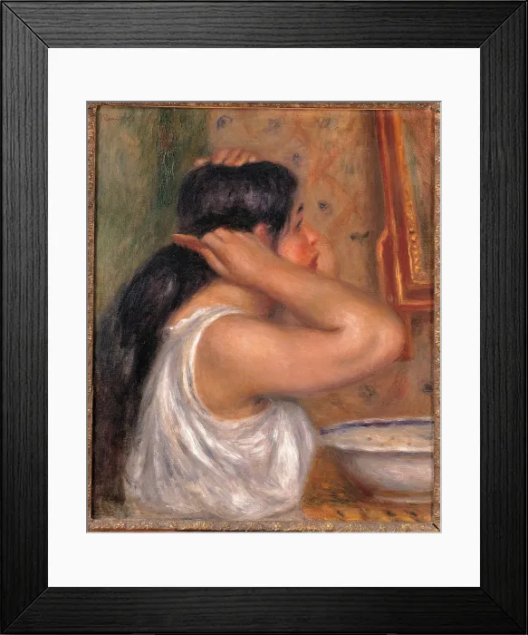 Framed Print : Woman Combing Her Hair, by Pierre-Auguste Renoir, 1907 - 1908 about, 20th Century, oil on canvas, cm 55 x 46, 5 - France, Ile de France, Paris, Muse dOrsay, RF2016. All