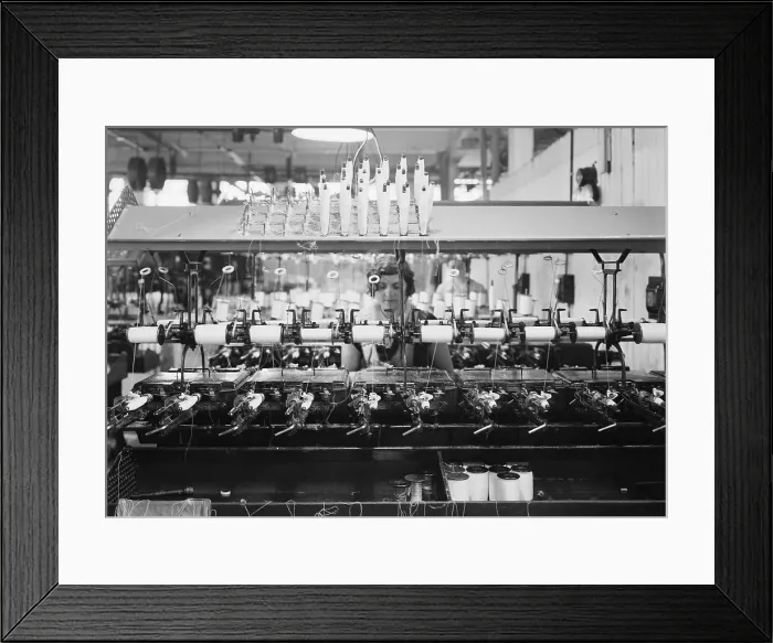 Framed Print : Young woman operating a complex modern textile loom in Paterson, New Jersey. March 1937 photo by Lewis Hine. (BSLOC_2015_14_150) Framed Print : Young woman operating a complex modern textile loom in Paterson, New Jersey. March 1937 photo by Lewis Hine. (BSLOC_2015_14_150)
