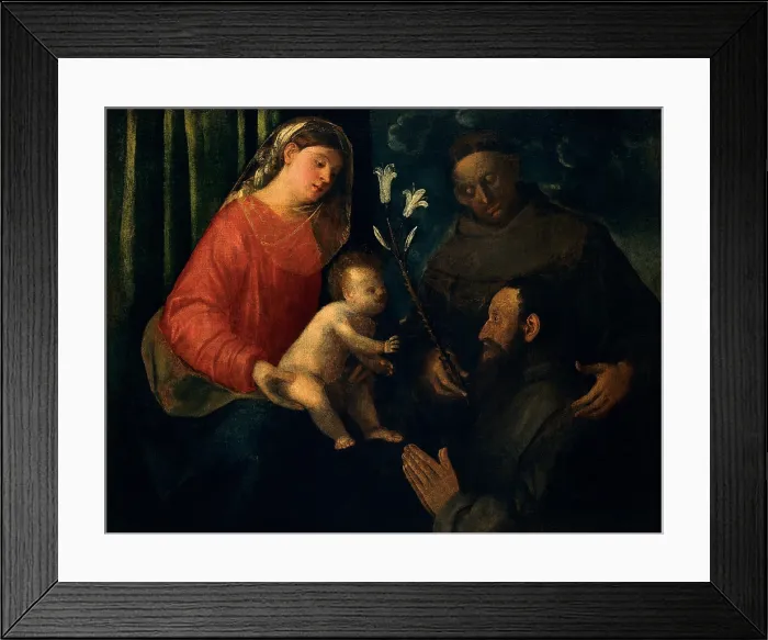 Framed Print : Busi Giovanni known as Cariani, Madonna and Child with St Anthony of Padua and a Donor, 1530 - 1540, 16th Century, Unknow, Italy, Veneto, Rovigo Framed Print : Busi Giovanni known as Cariani, Madonna and Child with St Anthony of Padua and a Donor, 1530 - 1540, 16th Century, Unknow, Italy, Veneto, Rovigo