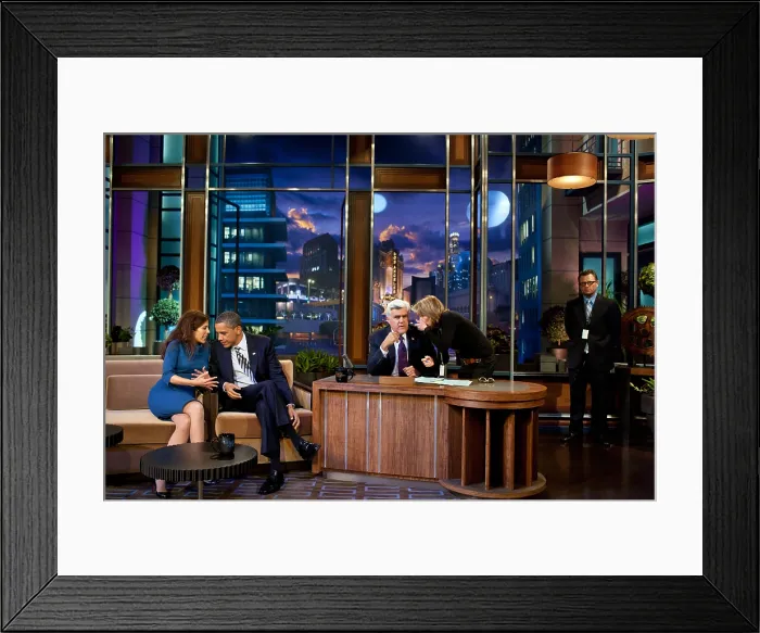 Framed Print : President Barack Obama talks with co-producer Michele Tasoff during a break in taping