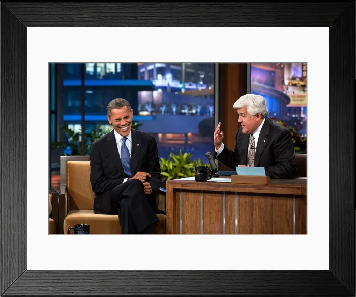 Framed Print : President Barack Obama on The Tonight Show with Jay Leno TV show. Oct. 24, 2012, NBC Studios in Burbank, Calif. (BSLOC_2015_3_106) Framed Print : President Barack Obama on The Tonight Show with Jay Leno TV show. Oct. 24, 2012, NBC Studios in Burbank, Calif. (BSLOC_2015_3_106)