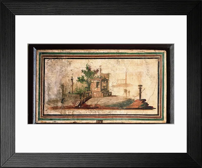 Framed Print : Sacred Landscape, by unknown artist, 54-79, 1st Century A.D. ripped fresco, 34 x 61 cm - Italy, Campania, Naples, National Archaeological Museum, Room LXXIV, inv. 9419 Framed Print : Sacred Landscape, by unknown artist, 54-79, 1st Century A.D. ripped fresco, 34 x 61 cm - Italy, Campania, Naples, National Archaeological Museum, Room LXXIV, inv. 9419