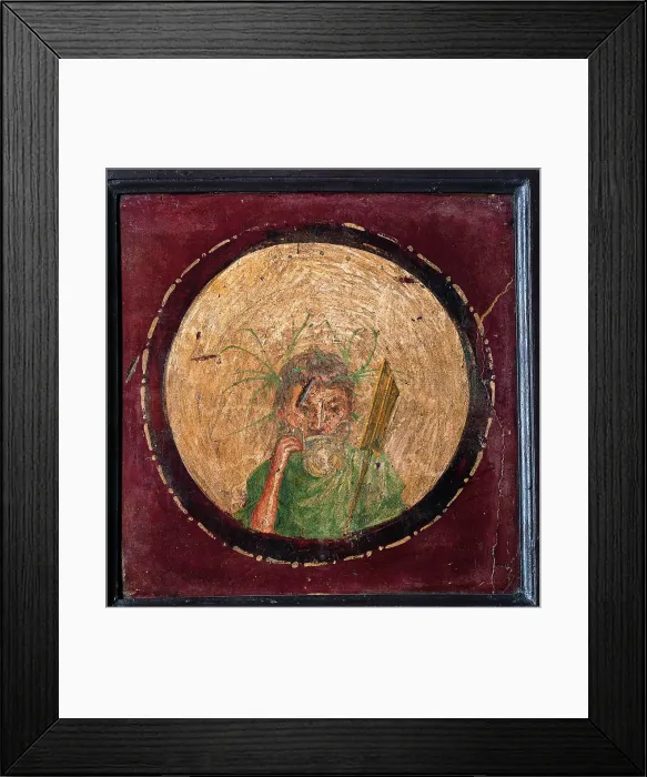Framed Print : Medallion with Satyr, by unknown artist, 55-79, 1st Century A.D. ripped fresco, 36 x 36 cm - Italy, Campania, Naples, National Archaeological Museum, Room LXXVIII, inv. 8877