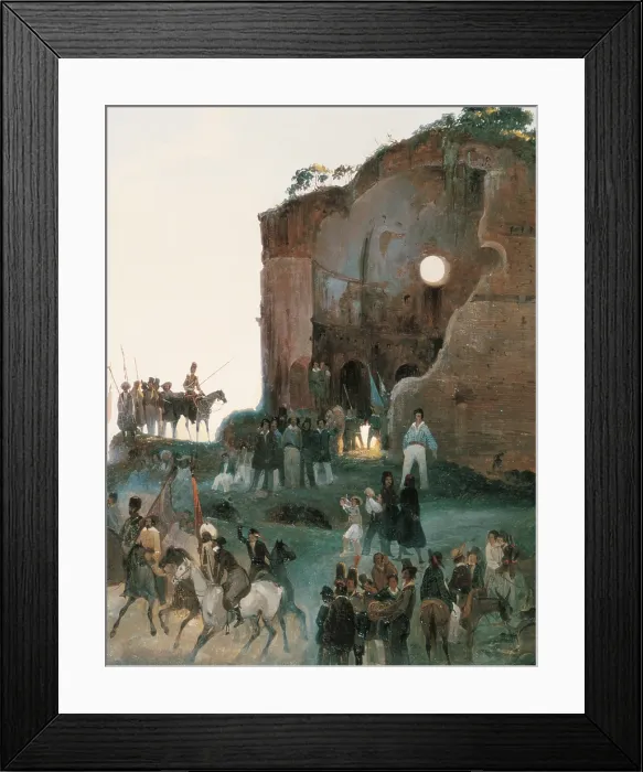 Framed Print : The Artists Party near Tor de Schiavi, by Ippolito Caffi, 1844, 19th Century, oil on canvas, cm 82 x 149 - Italy, Lazio, Rome, Museum of Rome. Detail