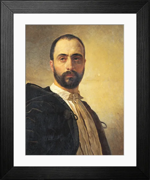 Framed Print : Portrait of Angelo Tittoni, by Karl Pavlovic Brjullov (or Brullov), 1850 about, 19th Century, oil on canvas, cm 126 x 76 - Italy, Lazio, Rome, Private Collection. Detail