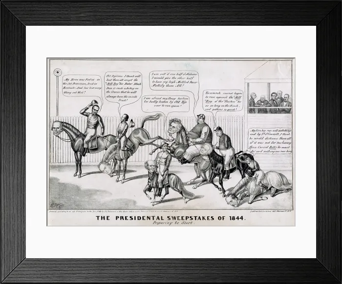 Framed Print : Political race course - political cartoon about the Presidential election of 1836