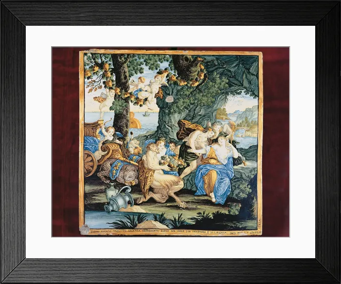 Framed Print : Large slab decorated with Bacchus and Ariadne, by Carmine Gentile, 1678 - 1763, 17th Century
