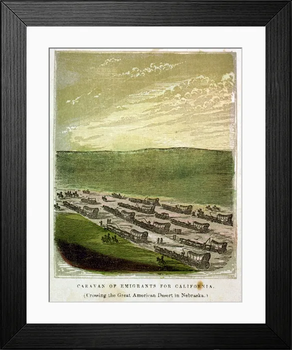 Framed Print : Caravan of emigrants for California (Crossing the great American desert in Nebraska) 1850 Framed Print : Caravan of emigrants for California (Crossing the great American desert in Nebraska) 1850