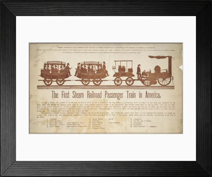 Framed Print : The first steam railroad passenger train in America Framed Print : The first steam railroad passenger train in America