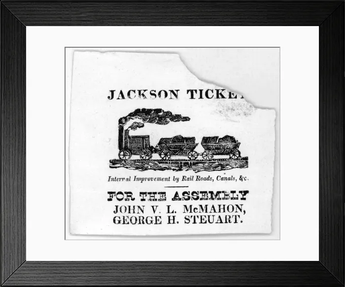 Framed Print : Andrew Jackson election ticket, promoting infrstructure development (railroads, canals and roads) Framed Print : Andrew Jackson election ticket, promoting infrstructure development (railroads, canals and roads)