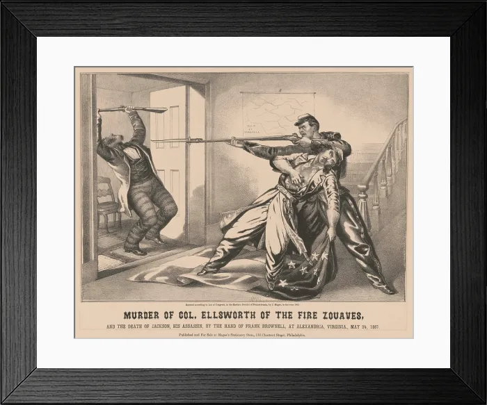 Framed Print : Death of Colonel Elmer Ellsworth, the first Union officer to be killed in action during the US Civil War