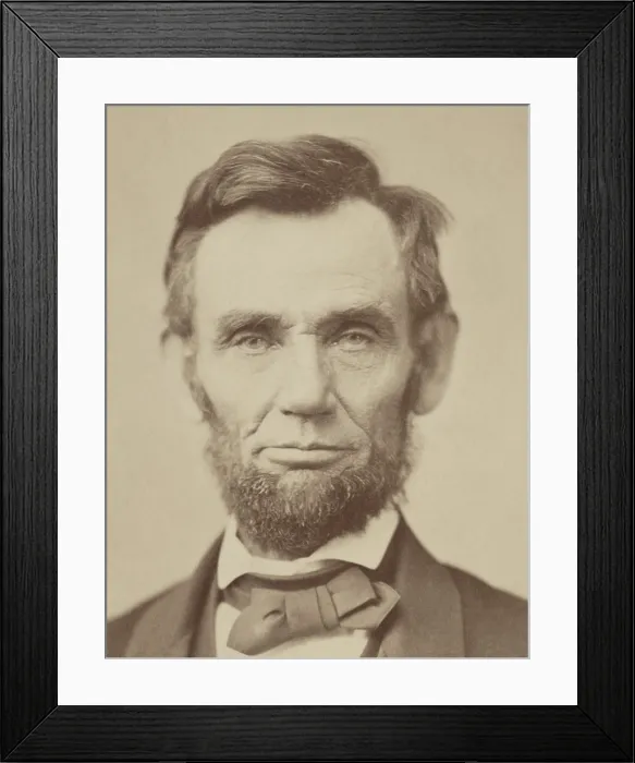 Framed Print : President Abraham Lincoln, August 9, 1863. Sepia toned print of photograph made by Alexander Gardner in a session at Mathew Bradys Washington DC photo studio