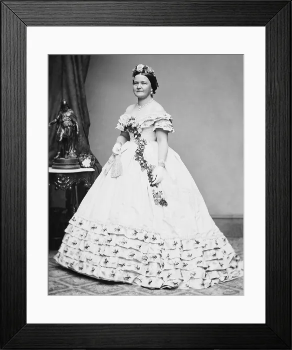 Framed Print : First Lady Mary Todd Lincoln in a flower garlanded ball gown, c. 1861-64. (BSLOC_2018_6_73) Framed Print : First Lady Mary Todd Lincoln in a flower garlanded ball gown, c. 1861-64. (BSLOC_2018_6_73)